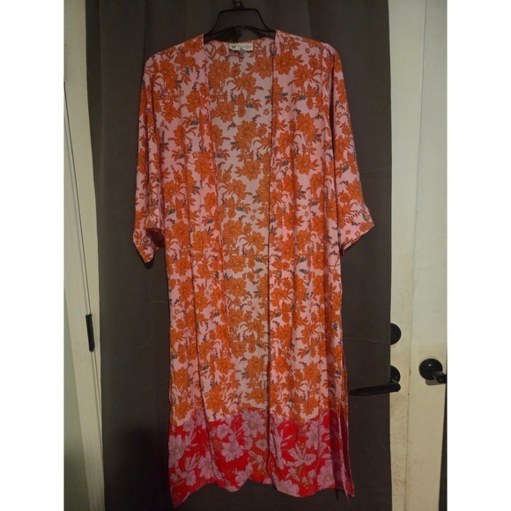 Jessica Simpson Floral Kimono‎ Duster, Women's Small/ Medium, Orange Pink White